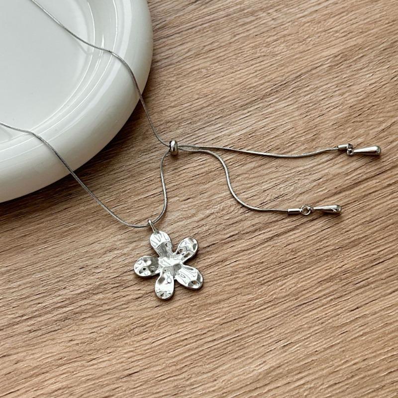Korean Style Pull Out Flower Long Snake Bone Sweater Necklace For Women