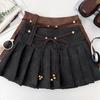 Retro Pleated Skirt Brown High Waist A Line Mini Skirt Vintage Style