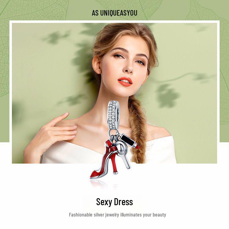 European & American S925 Sterling Silver Beads High Heels Queen Series DIY Pendant Jewelry Set