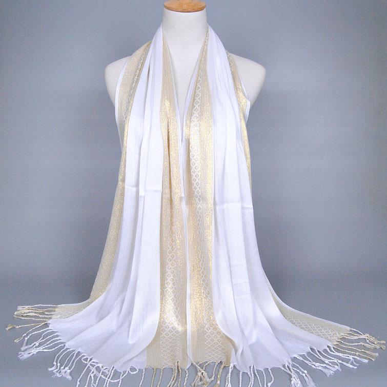 2024 Luxury Brand Women Gold Cotton Solid Color Muslim Head Scarf Shawls and Wraps Glitter Pashmina Bandana Female Foulard Hijab