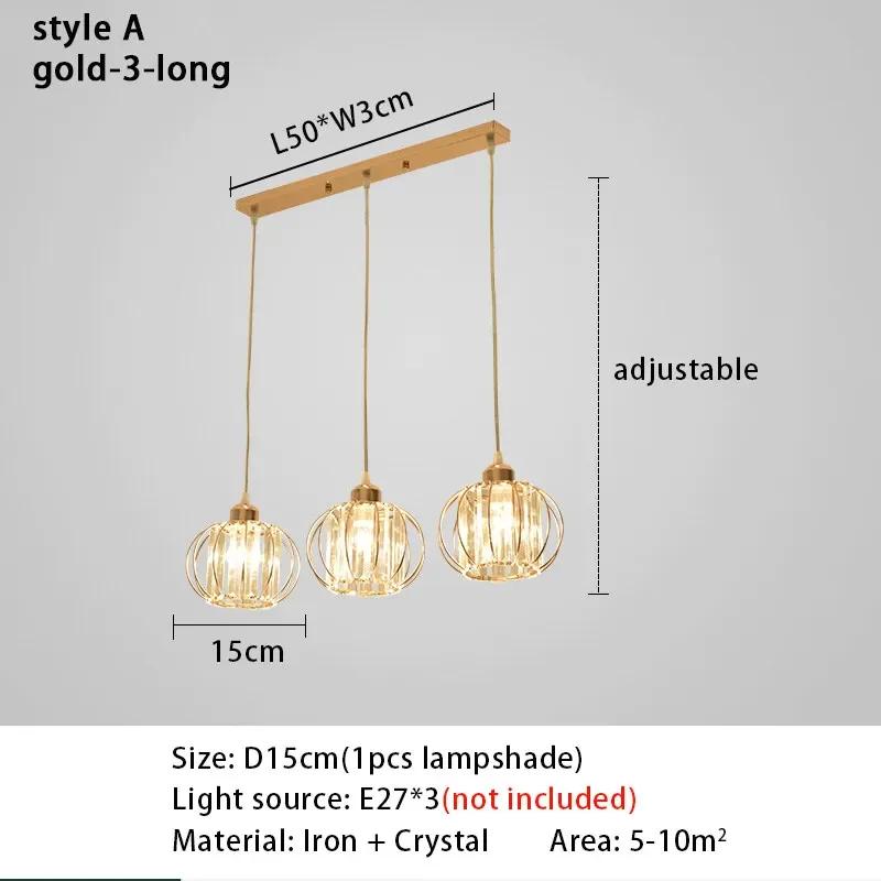 Best Seller Crystal LED Pendant Lights for Dining Room Living Room Nordic Black Iron Shade Kitchen Decor Hanging Ceiling Lamp