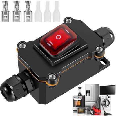 Inline Power Cord Switch Box 110V-220V 16A-20A Marine Rocker On Off IP67 Refitting Junction Box High Current Connetor Outdoor