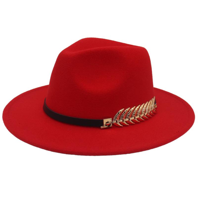 Top Hat Men'S Golden Fishbone Women'S Woolen Jazz Hat Big Brim Felt Hat Retro Hat
