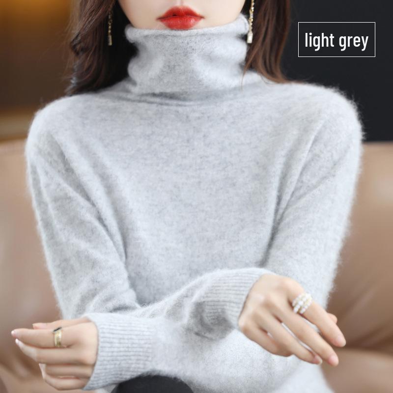 Women's Cashmere High Neck Sweater, Loose Fit, Short Mink Velvet Knit, Base Layer Wool Pullover for Autumn and Winter.