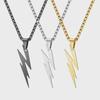 European & American Hip Hop Titanium Steel Lightning Pendant Necklace with Men's Square Pearl.