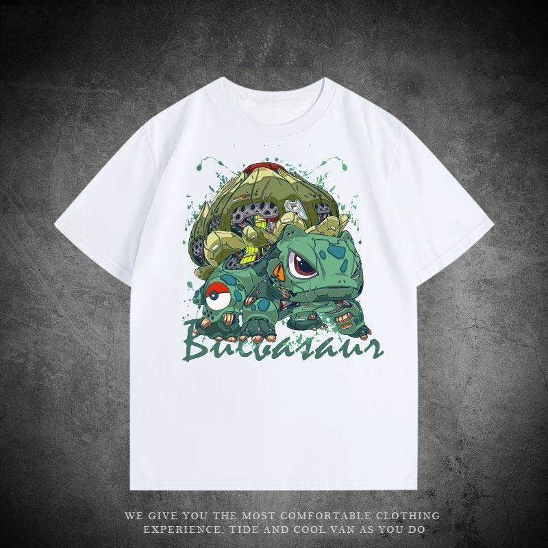 Mechanical Series Trendy T-shirt Bulbasaur Charmander Squirtle Pikachu Pure Cotton Loose Short-sleeved Clothing