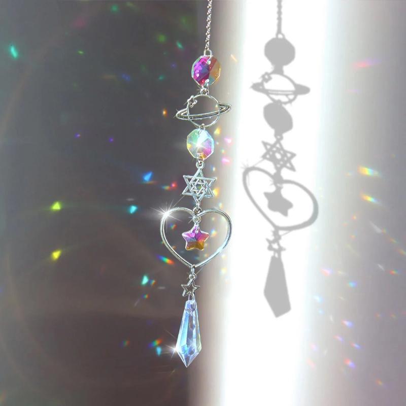 Crystal Wind Chime Rainbow Maker Sun Catcher Star Moon Sun Shape Home Garden Courtyard Hanging Wind Chime Festival Decoration