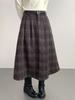 Ou Fan Retro Coffee Plaid Woolen Women's A-line Skirt, Autumn/Winter Slimming Long Skirt, Style 11071