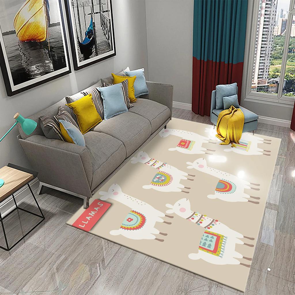 Cartoon Alpaca Carpet Funny Animal Area Rugs for Living Room Doormat Bedroom Bathroom Non Slip Floor Mat Children Crawling Rug