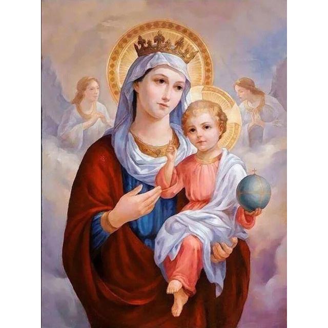 5D Diamantmalerei Religion Ikone Jungfrau Maria Runde Bohrer Heimdekor Porträt Stickerei Mosaik Geschenk Heimdekor