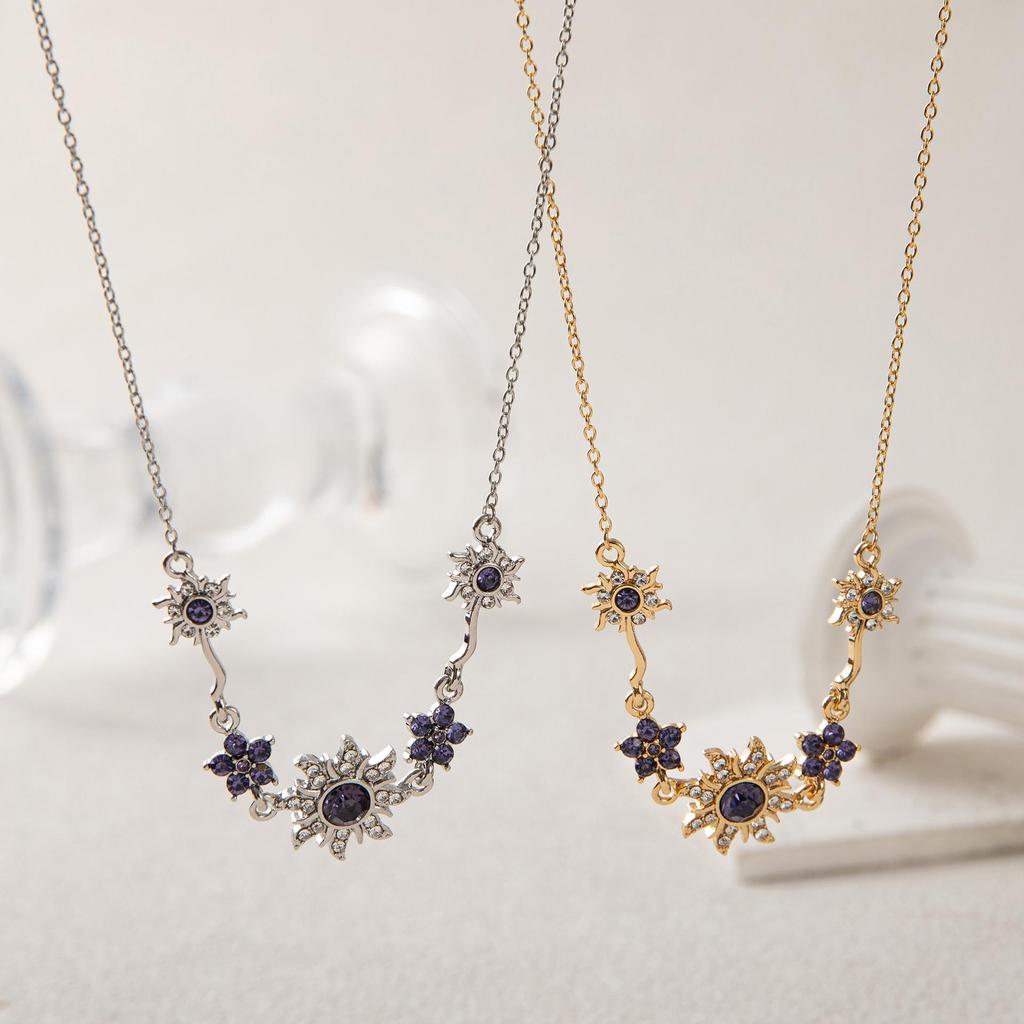 Luxury Copper-Plated Gold Purple Sunflower Necklace for Women