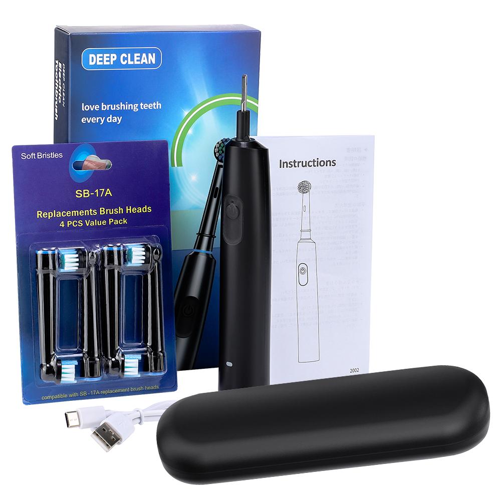 Round Rotating Electric Toothbrush, 5 Cleaning Modes 2 Timer Setting Teeth Whitening, with 4 Replacement Heads,Best Gift