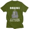 Male Boxing Cheaper Than Therapy T Shirts Summer Short Sleeve Pure Cotton Boxer Fighter Quotes Tshirt Leisure Graphic Tee Tops