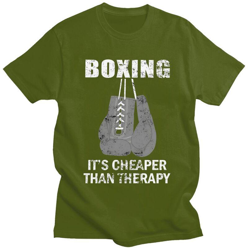 Male Boxing Cheaper Than Therapy T Shirts Summer Short Sleeve Pure Cotton Boxer Fighter Quotes Tshirt Leisure Graphic Tee Tops
