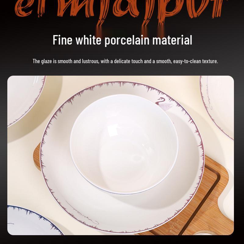 Swan Series Ceramic Bowl and Plate Set - Elegant Household Tableware Gift
