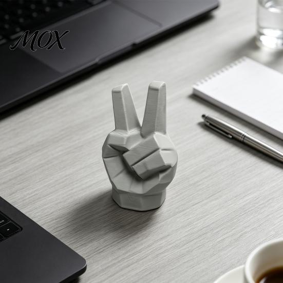 Modern Geometric Art 3D Printed Victory Gesture Hand Sculpture, Resin Statue for Home Office Decorative Figurine Desk Decor, Creative Finger Ornament