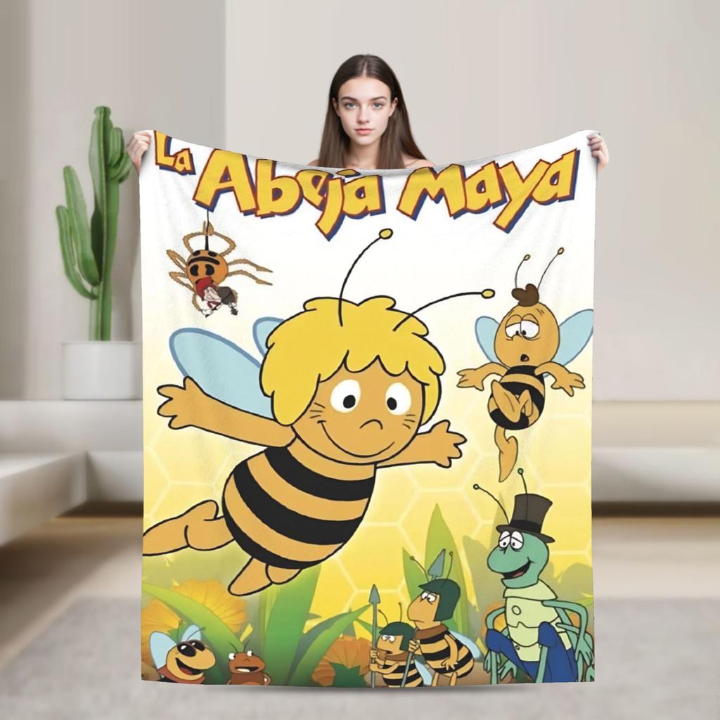 Maya The Bee With Flowers Cartoon Throw Blanket for Couch  Fuzzy Soft Plush Blanket 50x60 Inches Multiple Sizes Bedspreads