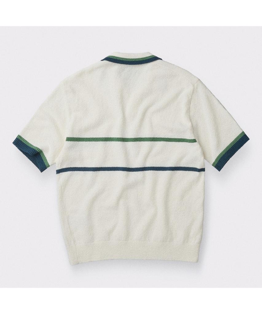 Henlikoteun [British Sporting Club] Stripe Short-Sleeves Open-Polo Knit Abwam26761Whx