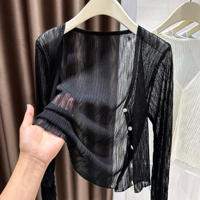 Korean Style Ice Silk Knit Women’s Cardigan & Camisole Set - Summer 2026 Button Shawl Dress Cover-up