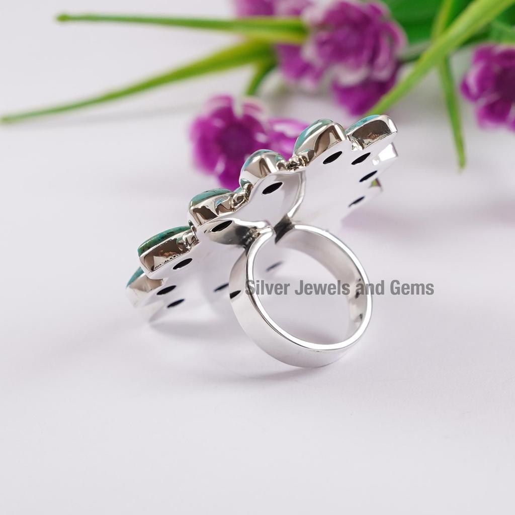 Natural Turquoise Ring, Arizona Turquoise Jewelry, Designer Ring, 925 Sterling Silver Ring, Wedding Gift, Statement Cluster Handmade Ring