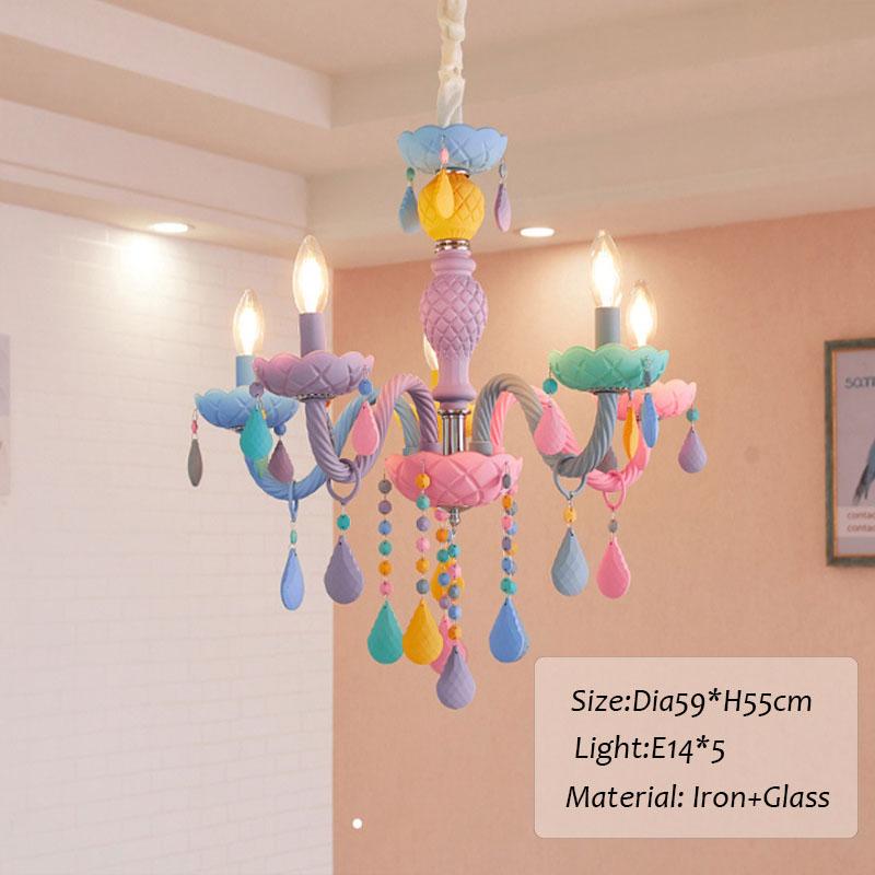 Crystal Led Chandelier European Candle Lustre Restaurant Bedroom Children Room Light American Girl Princess Makaron Pendant Lamp