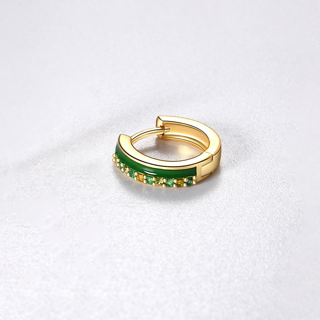 ANDYWEN 925 Sterlingsilber Gold Einzelner Zirkonia Pavé Huggies Emaille Lila Grün Kreis Damen Hochzeitsgeschenk Juwelen