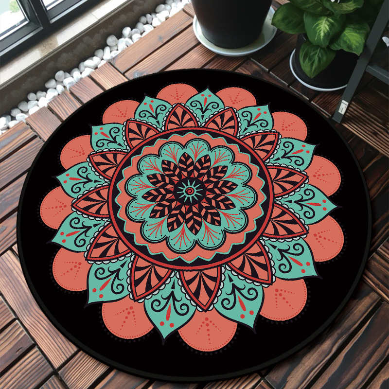 Floor Carpet Anti-Slip Door Mat Ethnic Style Round Mandala Carpet Living Room Bedroom Carpet Room Decoration Chair Mat