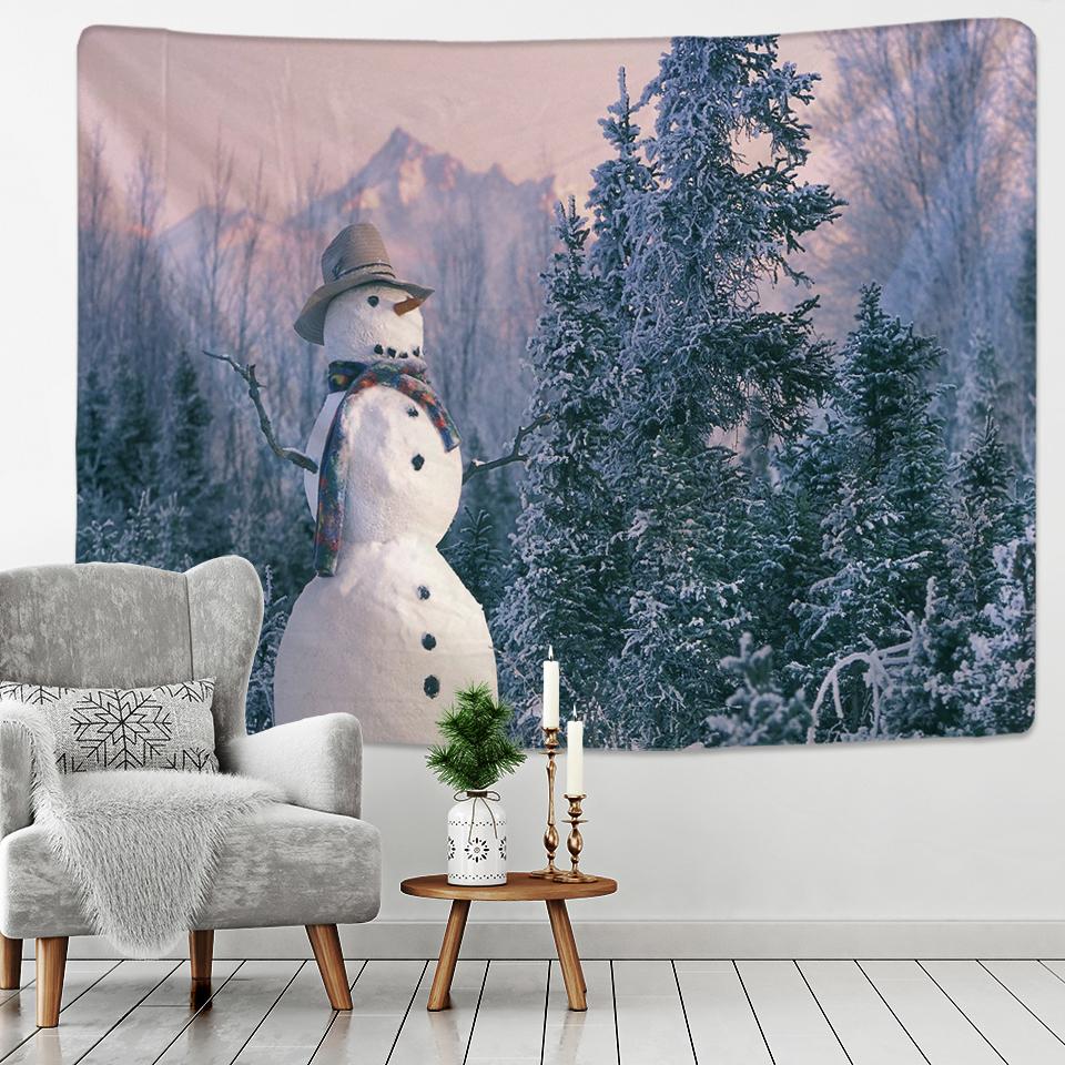 Snowman Pine Tapestry Hippie Bedroom Blanket Bedspread Dorm Decor Throw Cover Print Wall Hanging Indian Hand Wash Woven Muslim