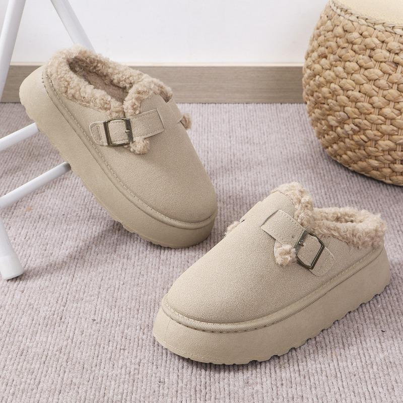 New Women's Large-size Velvet Outer Wear One-pedal Thick-soled Heightening Cotton Shoes Snow Boots