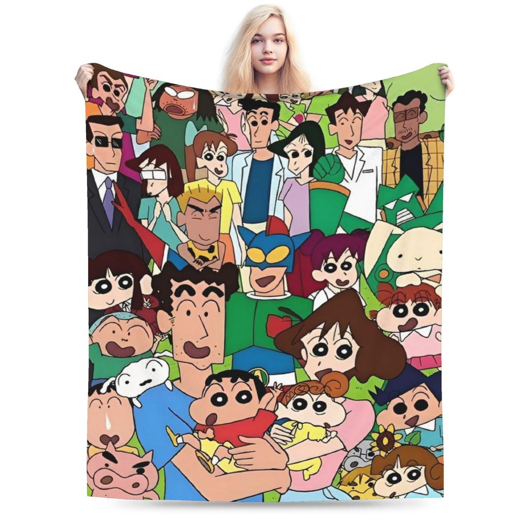 Crayon Shin Chan as Action Kamen Blankets Fleece Summer Air Conditioning Manga Multi-function Throw Blanket for Home Couch Quilt