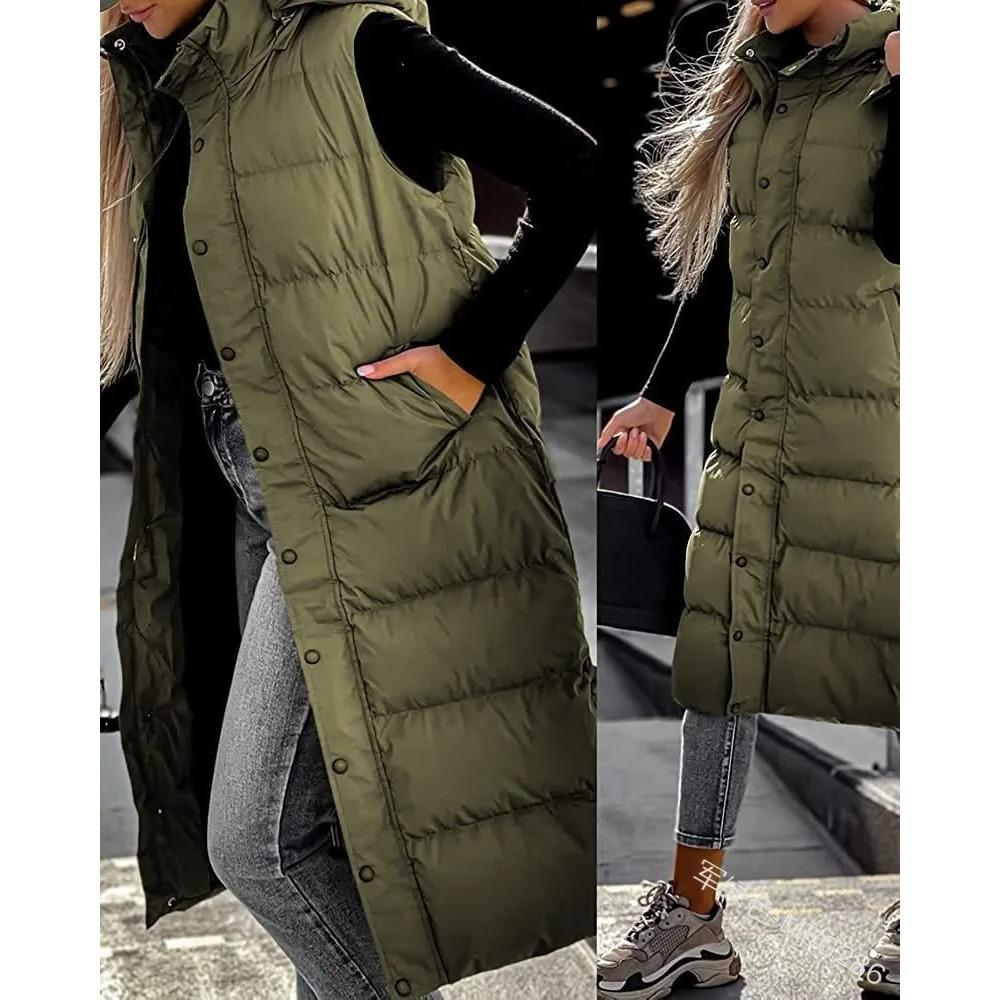 Hooded Zipper Jacket Women Oversize Waistcoat Winter Outerwear Hooded Parka Fashion Quilted Vest Casual