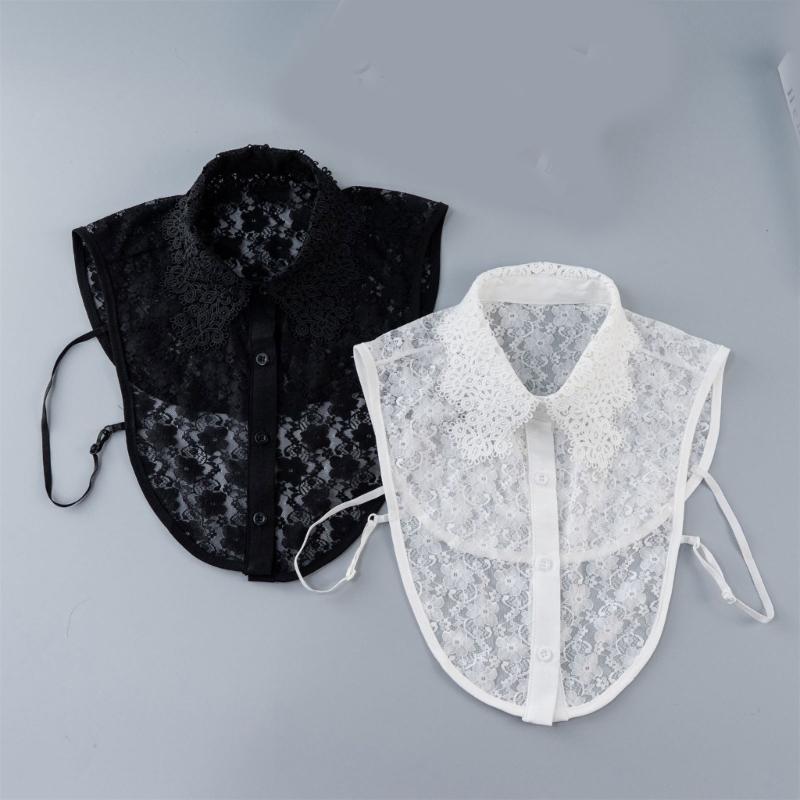 Abnehmbarer Spitzenkragen mit floraler Stickerei Falscher Kragen Stilvolles Halsstück Halbe Hemden Blusen Oberteile Modeaccessoires