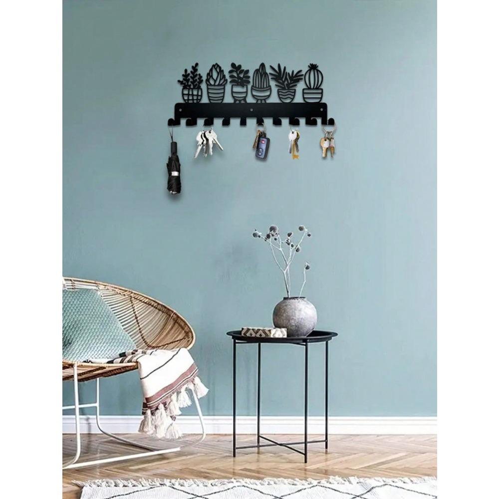 Modern Metal Keychain With 10 Hooks, Wall Mounted Keychain Organizer With Beautiful Plant Design, Easy To Install, Rust-Proof,