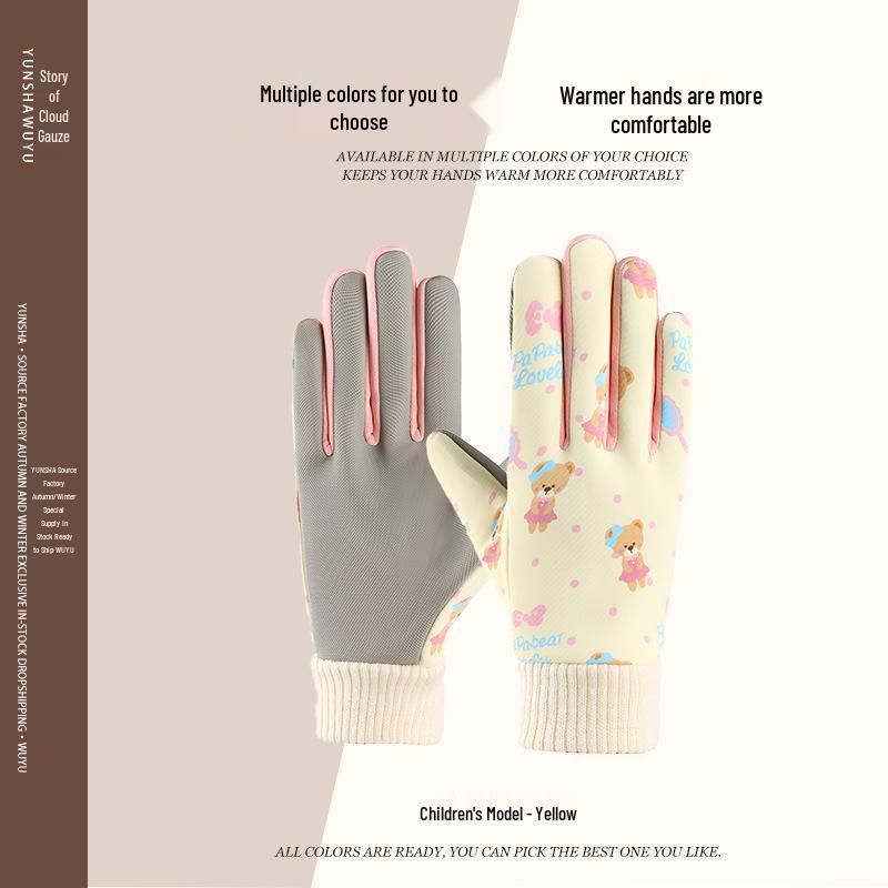 Children's Fleece-Lined Winter Riding Gloves - Windproof & Anti-Slip for Medium to Large Boys and Girls