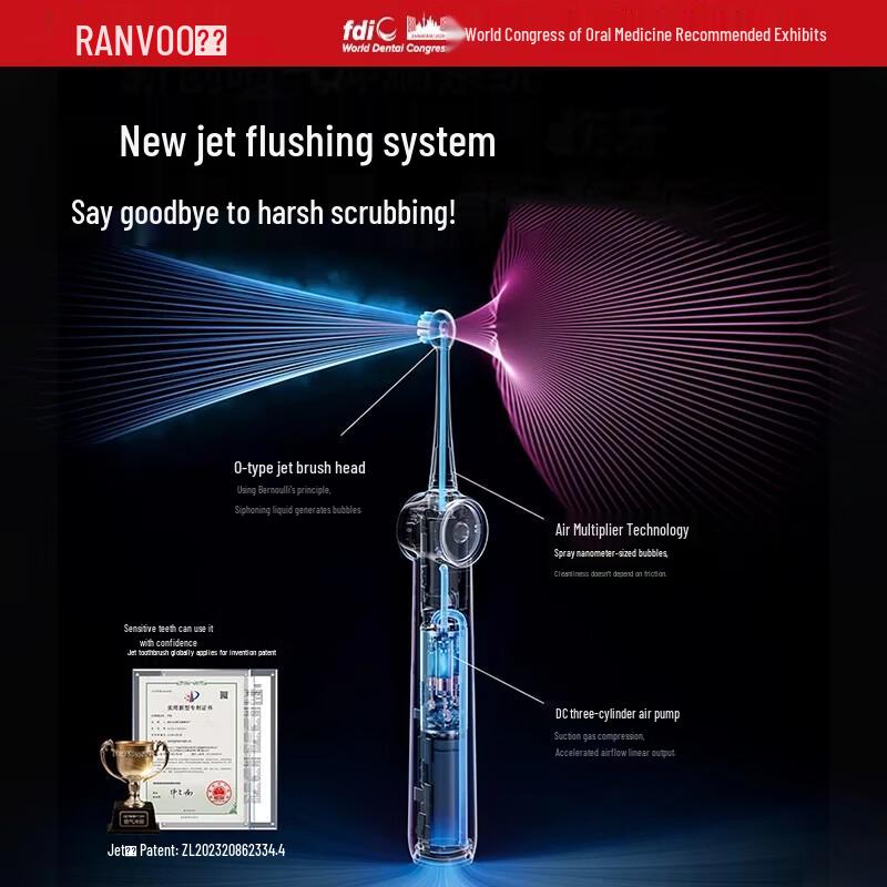 RANVOO PH5 Gilded Red Jet Electric Toothbrush Gift Set Jet Flush & Thorough Clean