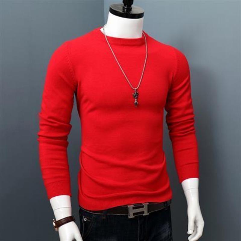 Autumn and Winter Round Neck Sweater Men's Solid Color Warm Thickening Loose Pullover Bottoming Youth Sweater