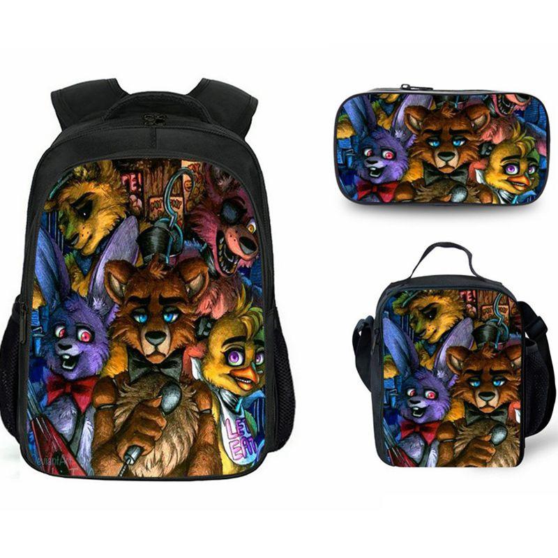 Vibrant Five Nights At Freddys Backpack Set With Lunch Bag And Pencil Case