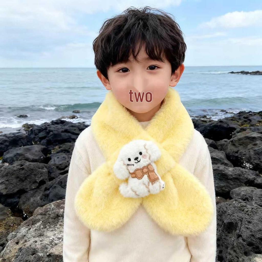 Korean Style Cute Cartoon Plush Scarf for Small Dogs and Children - Warm Winter Neck Gaiter for Girls