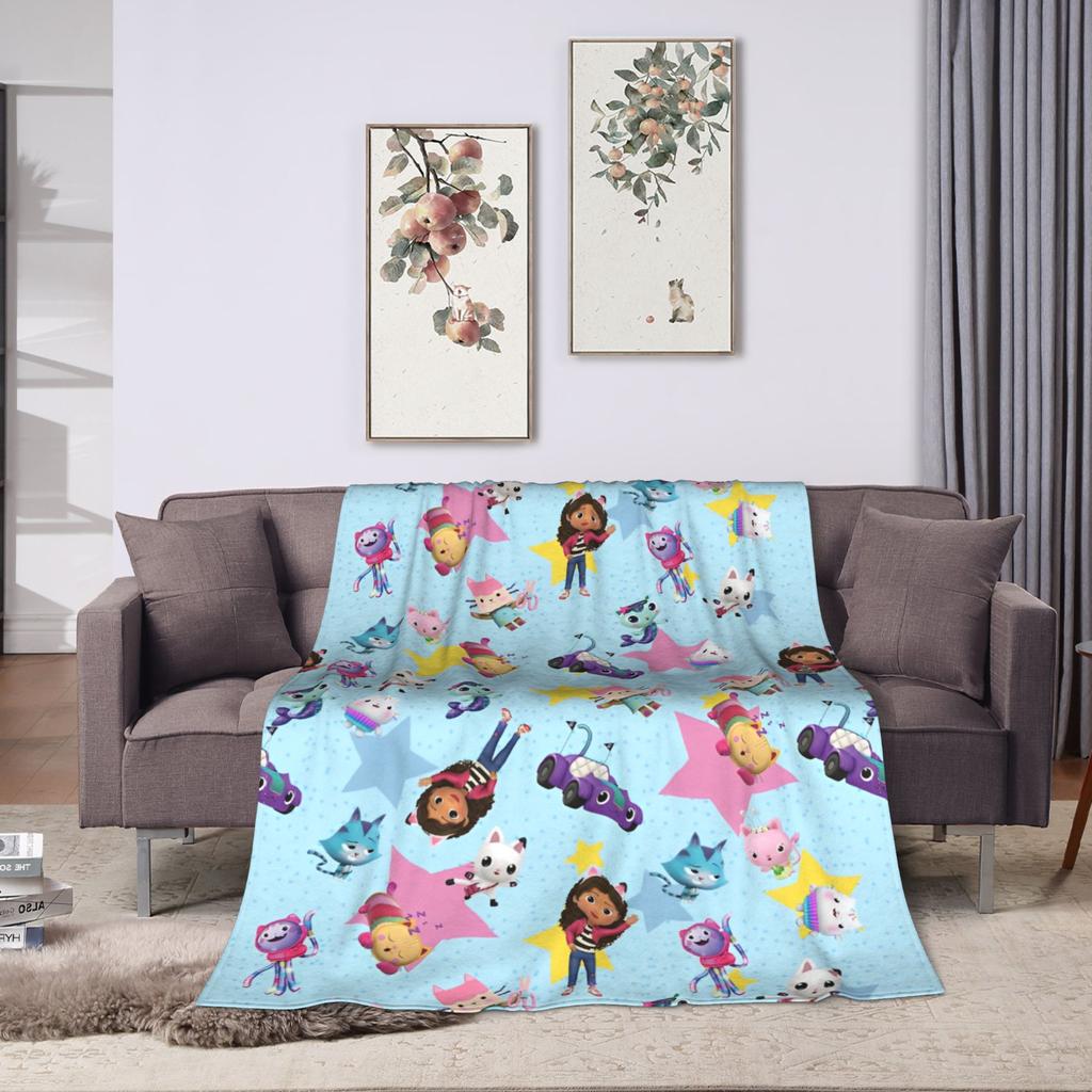 Cartoon Cute Gabbys Dollhouse Blankets Fleece Summer  Breathable Warm Throw Blanket for Bedding Outdoor Plush Thin Quilt