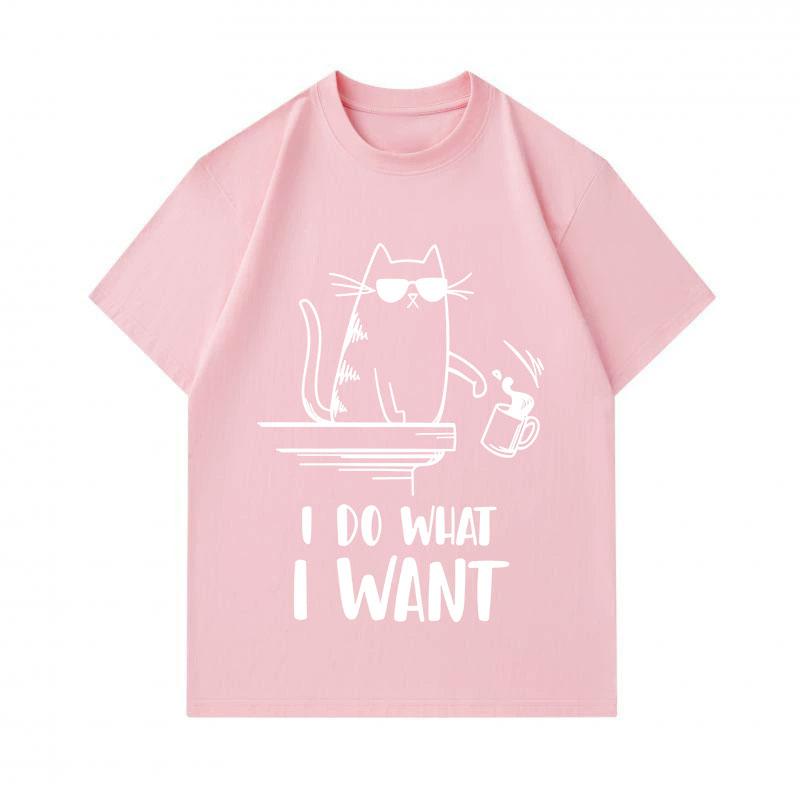 Men's 100% Cotton Crew Neck Short Sleeve T-Shirt, Cool Sunglasses Cat Slapping Mug Print Casual Loose Tees, I Do What I Want Graphic Summer Breathable