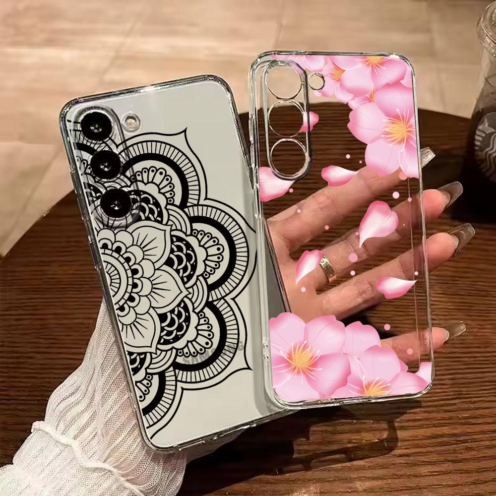 Transparent Flower Phone Case For Samsung Galaxy A55 A15 A25 A35 A53 A33 A52 A50 A31 A22 A11 Clear Romantic Lace Pattern Cover