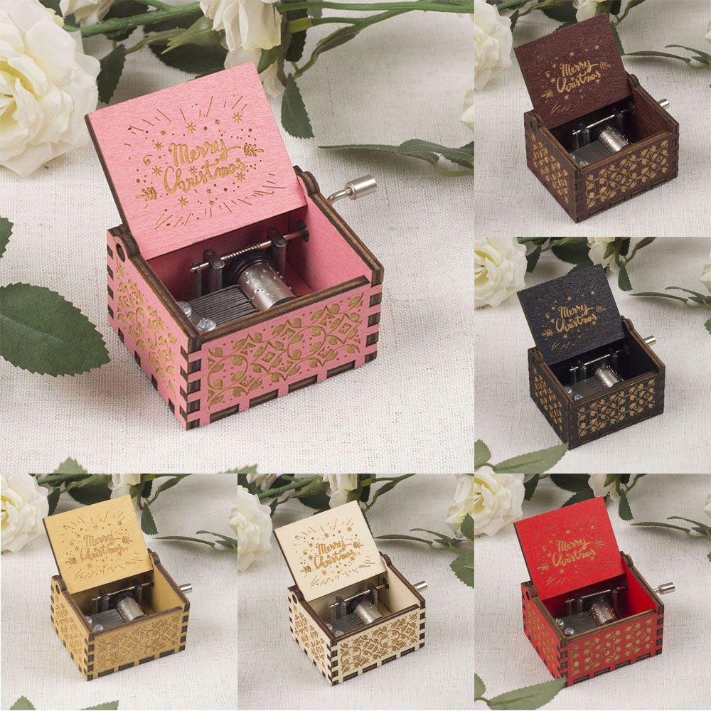 Classical New Year Wooden Music Box Merry Christmas Musical Boxes Hand Crank