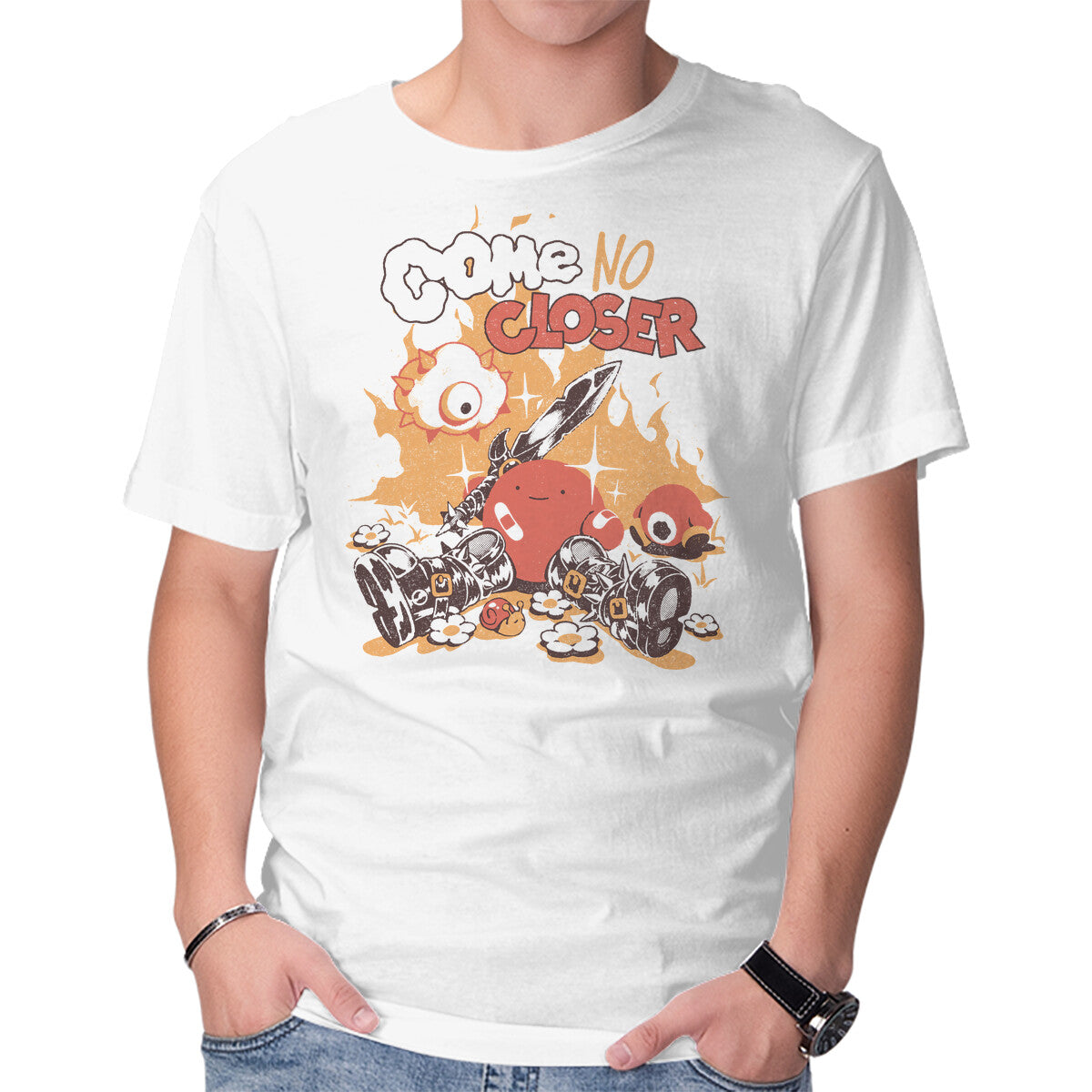 Unisex Crew Neck T-Shirt Come No Closer Graphic Short Sleeve Casual Tee XXXL