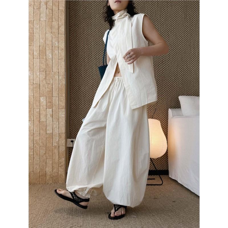 Johnature Casual Fashion Elastic Waistband Spring Summer Balloon Jogger Pants For Women Loose Comfortable Simple Trousers