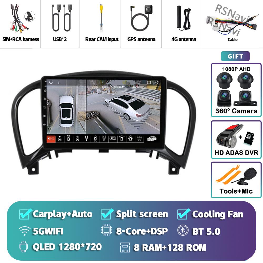 Android 14 Carplay Auto For Nissan Juke 2010 - 2014 Car Radio Player Multimedia Stereo Navigation Head Unit DSP 360 Camera GPS