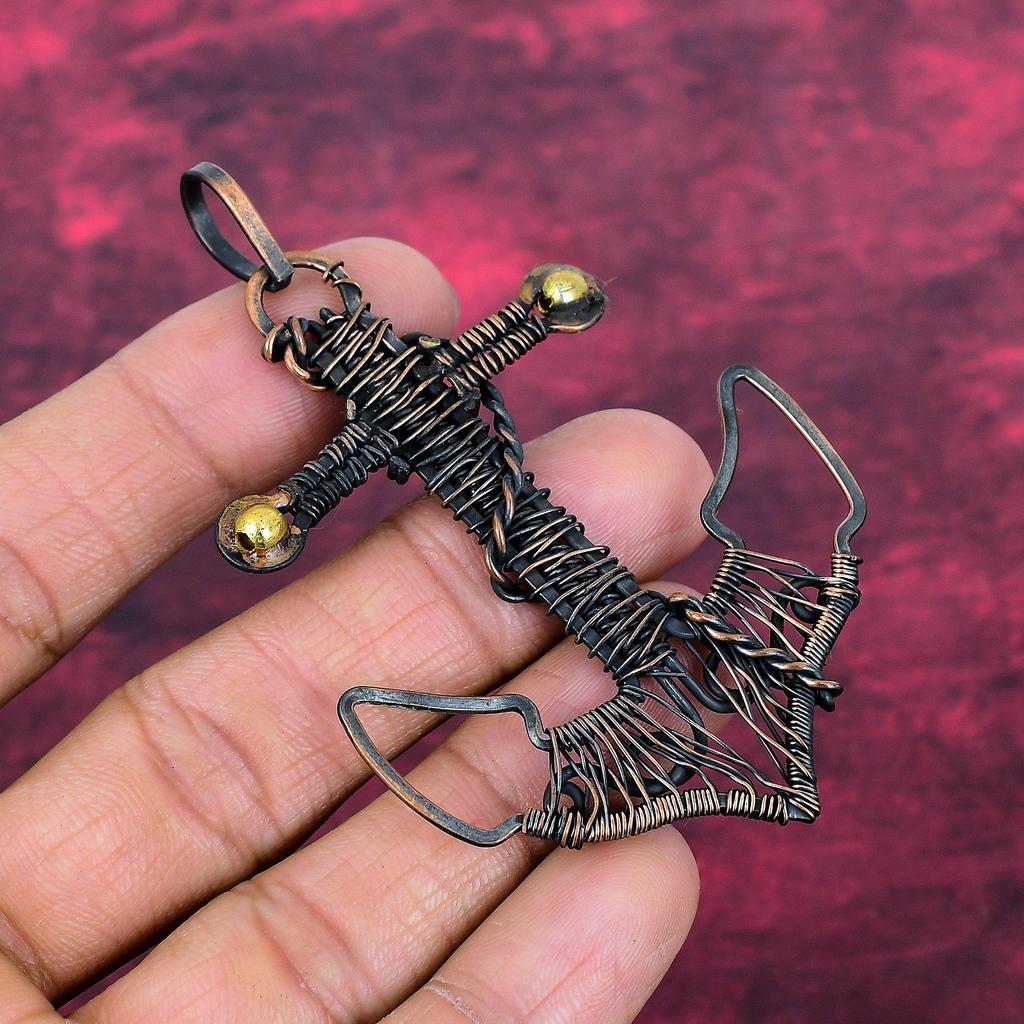 Tiger's Eye Pendant Anchor Design Jewelry Copper Wire Wrapped Gemstone Pendant