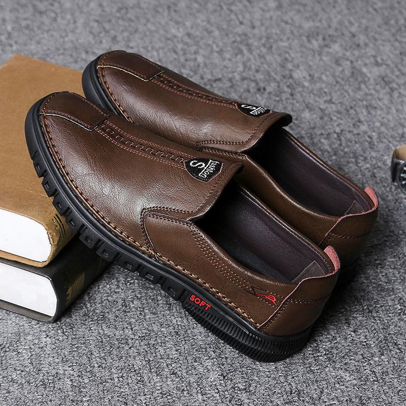 

Весенне-осенняя мужская обувь на мягкой подошве. Мужская повседневная кожаная обувь. Дышащая нескользящая износостойкая обувь на плоской подошве. 44 кофейный