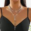 Fashion Multi-layer Long Tassel Chain Necklace For Women Luxury Rhinestone Y-shaped Choker Wedding Party Night Club Jewelry Gift