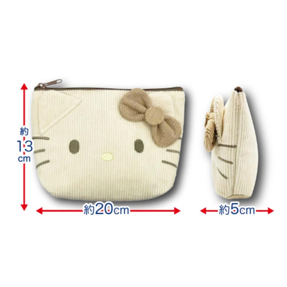 Hatayama Shoji Sanrio Face Multi-Pouch, Corduroy, Character Storage Pouch, Cute Accessory Case, Kitty [Body] Approx. H13 X W20 X D5cm