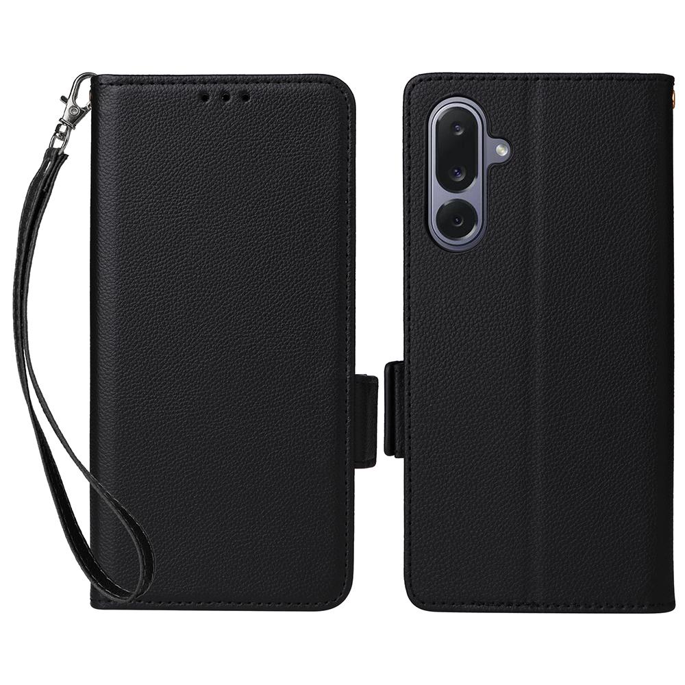 For Samsung Galaxy M36 5G Case with Wrist Strap Litchi Texture PU Leather Wallet Phone Cover